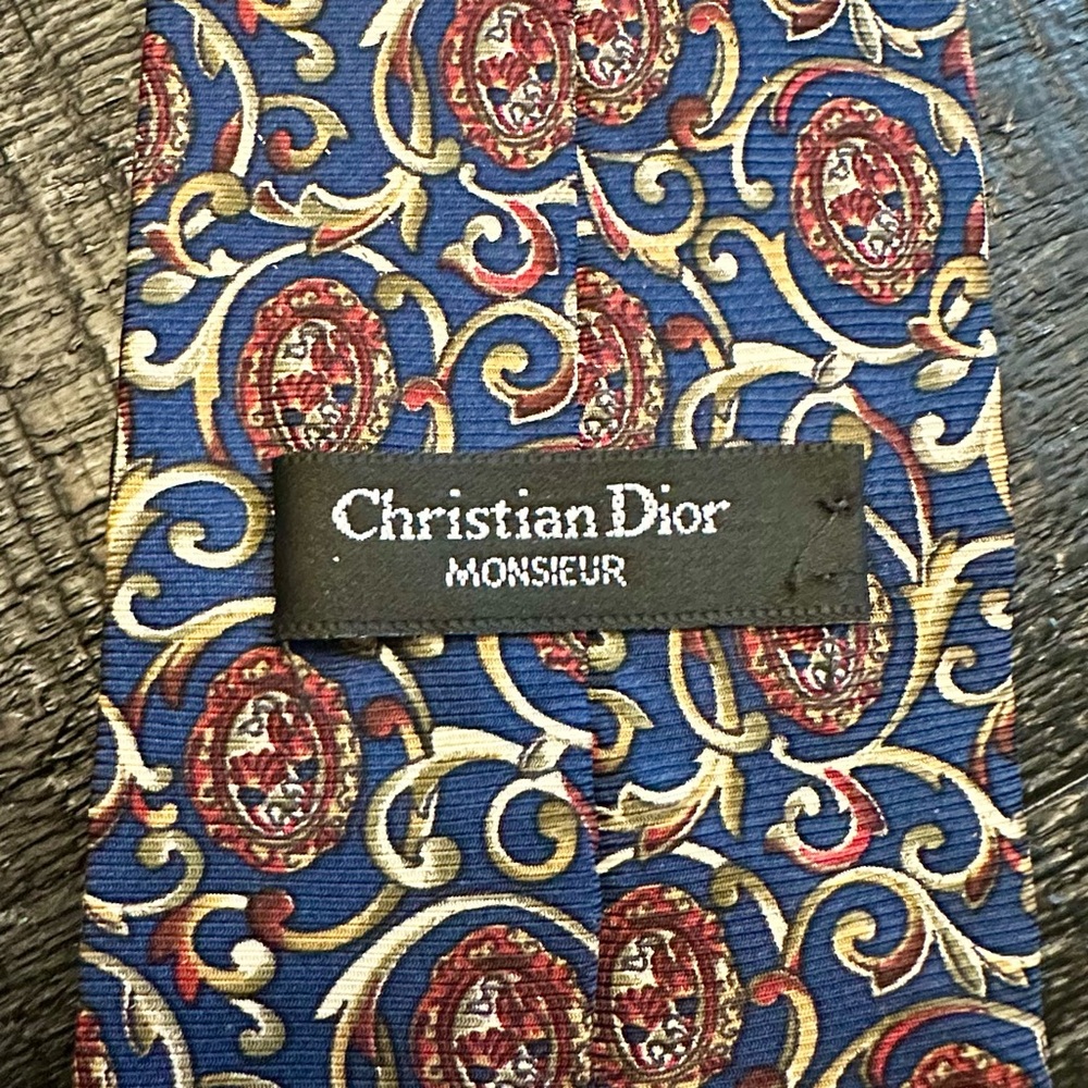 Dior Men's Tie with Blue and Gold Swirl Design